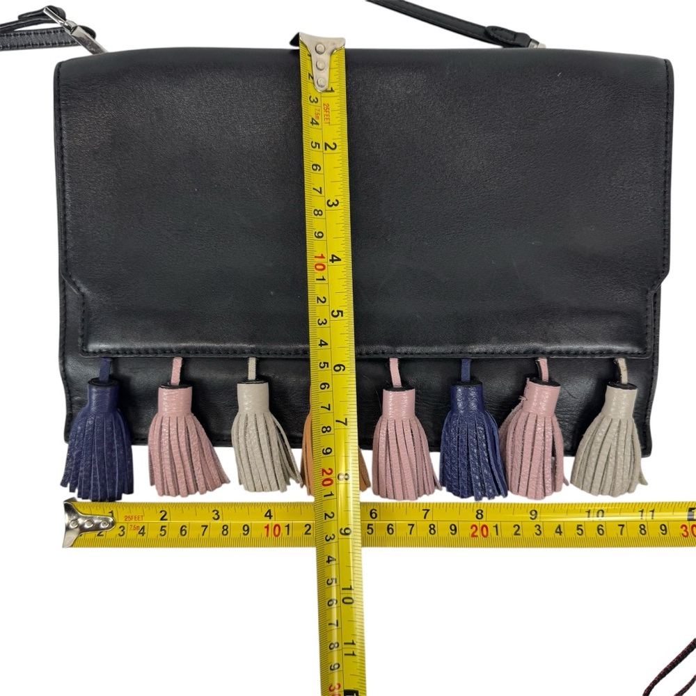 REBECCA MINKOFF Sofia Tassel Clutch Crossbody Handbag Black Leather orig $245 - Picture 12 of 16